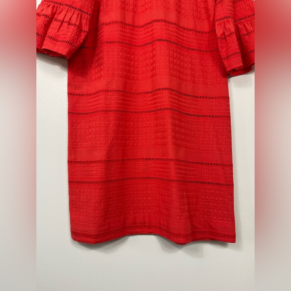 J.Crew Women's Orange Red Chic Eyelet Shift Dress Flutter Ruffle Sleeves Sz 12 - Picture 5 of 10